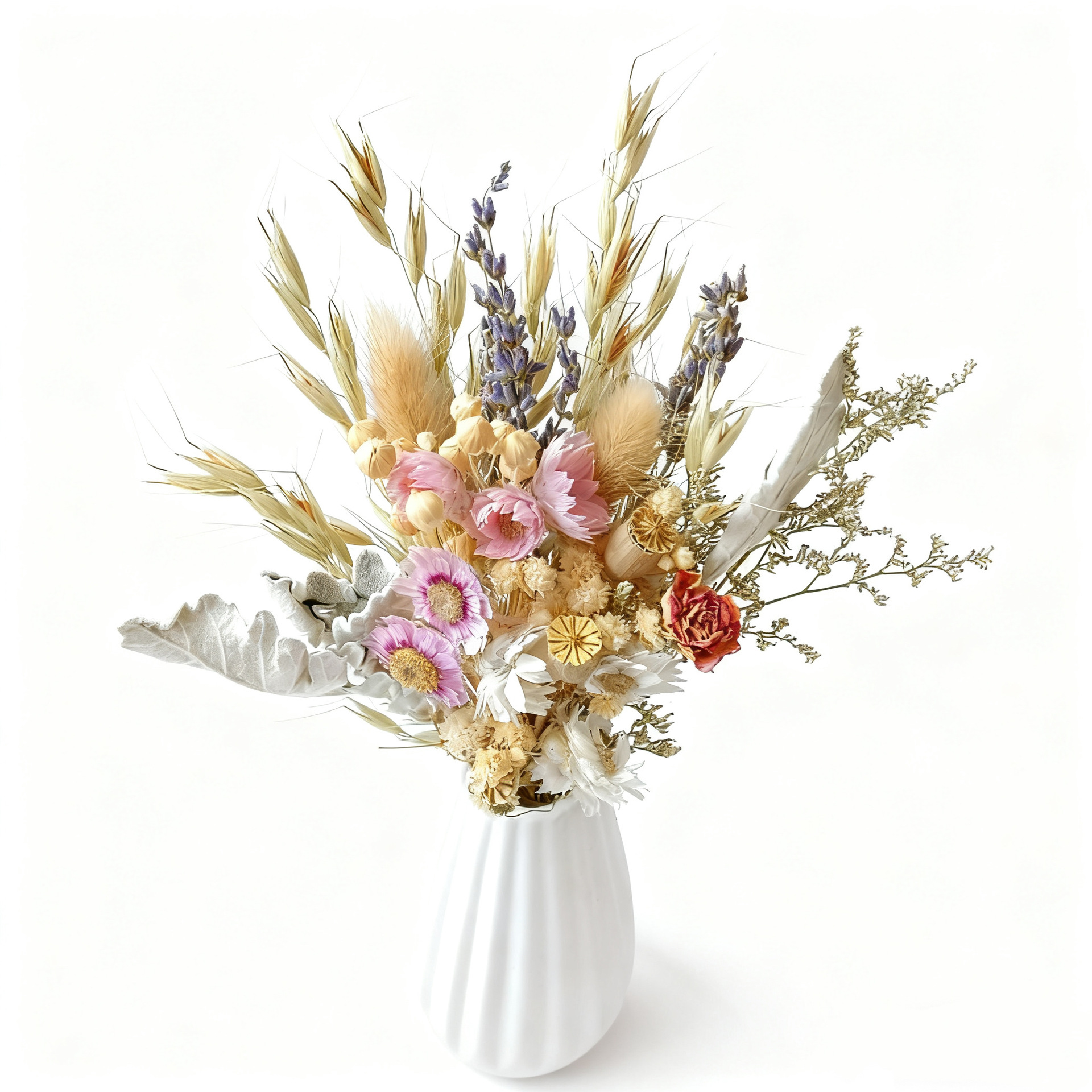 Bouquet de gypsophile séchée de 25 cm, grand format, inspiré des célébrités d'Internet, avec de vraies fleurs et une rose « Ne me perdez pas »._voghion.com