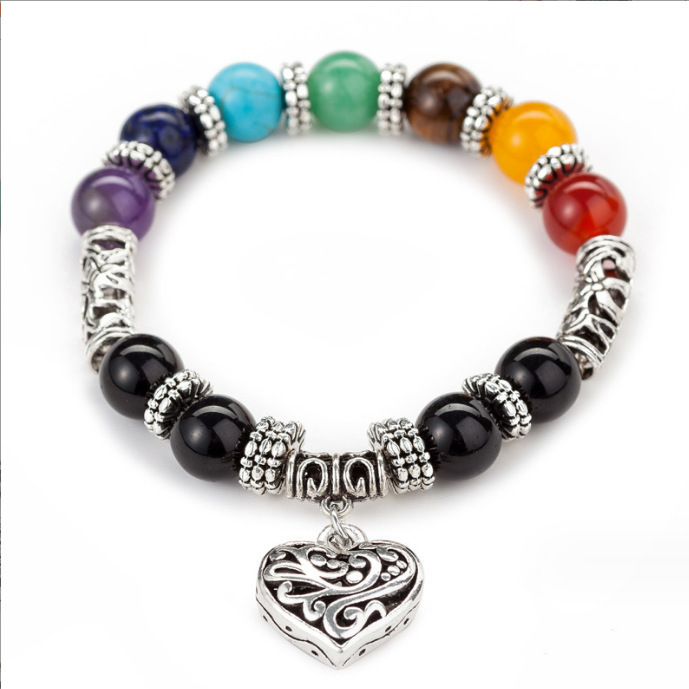Amazon wish Colorful Yoga Energy Tiger Eye Beaded Men's Peach Heart Pendant Bracelet