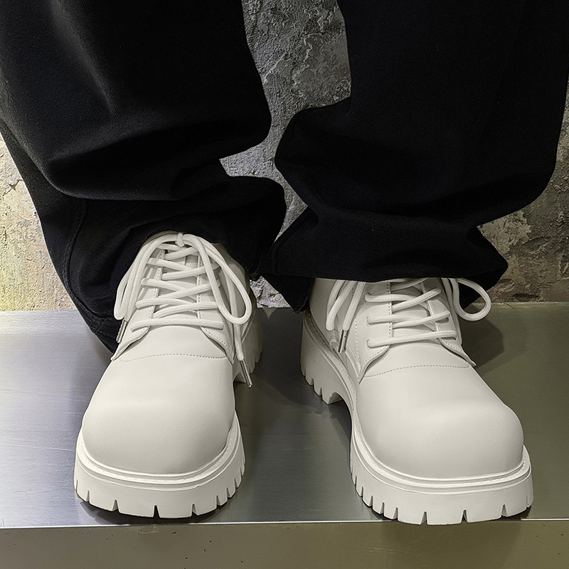 White Boots Men's Derby Large-Toe Shoes High-Top Heightening British Men's Short Boots Winter 18922 White-K