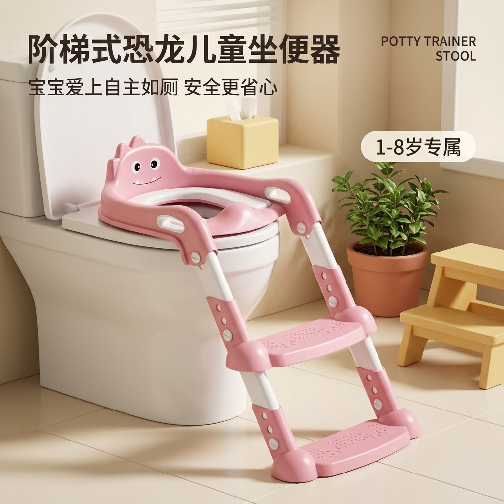 Children's Toilet Ladder-Style Dinosaur Toilet Seat for Girls, Toilet Seat with Step Stool for Boys
