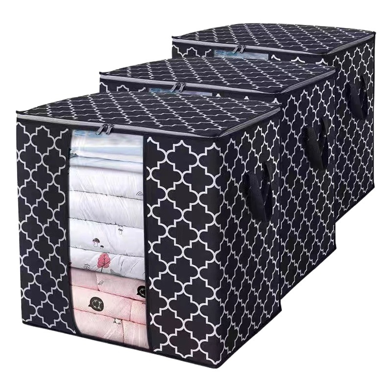 Bolsa de almacenamiento de edredón de algodón de gran capacidad de impresión en movimiento de tela no tejida caja de almacenamiento de edredón plegable bolsa de almacenamiento de ropa doméstica