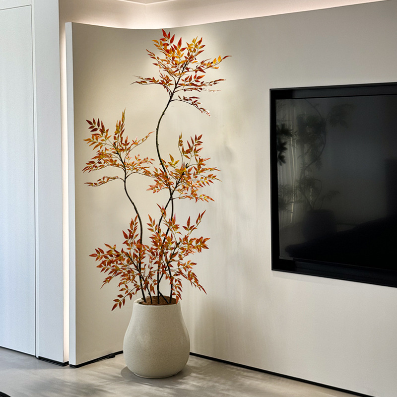 赤い南天竹のシミュレーション緑植の高級な豪華な造花テレビの壁の置物の客間の装飾の着地する大型の盆栽|undefined