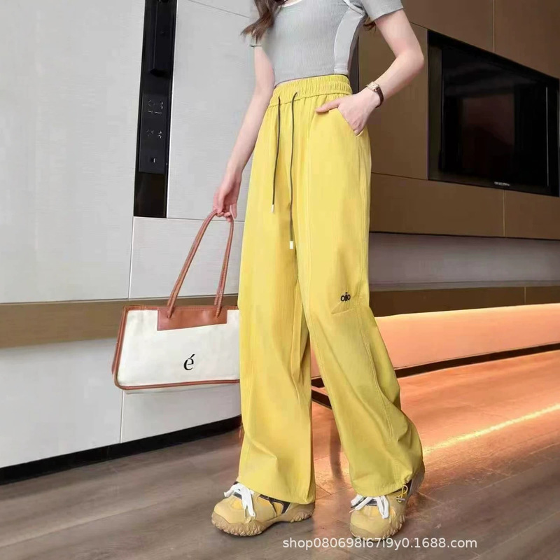 2026 Summer Alo Embroidered Magic Pants Thin Loose Straight Sports Pants Wide-Leg Pants Quick-Dry Casual Pants