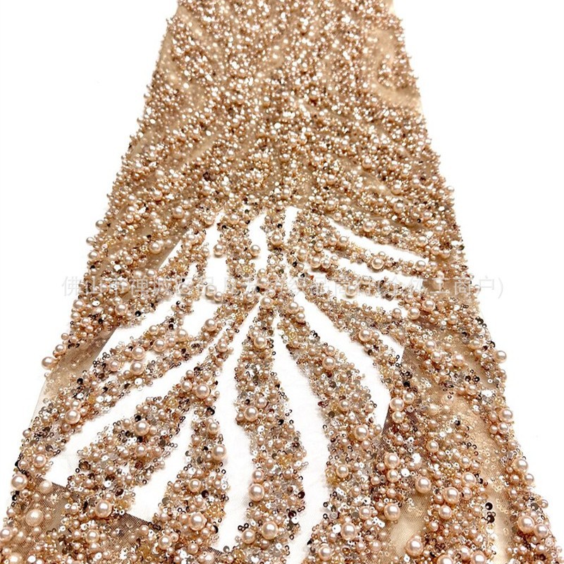 Nueva tela de perla ondulada de agua aerodinámica de perla full-length sequin lujoso anfitrión de banquete vestido de noche tela
