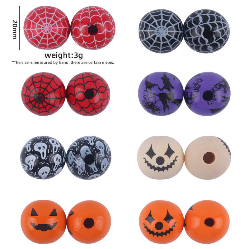 20mm Halloween impresión en color de cuentas madera creativa DIY joyería bebé chupete cadena mordedor pulsera pequeños accesorios