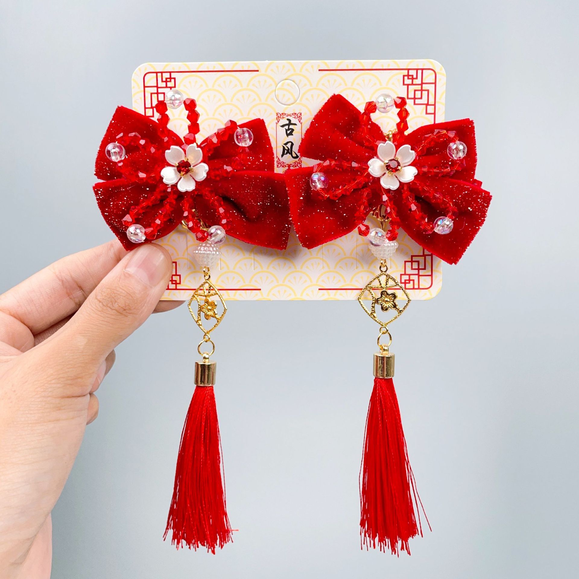Accesorios para el cabello Hanfu de año nuevo para niñas, año nuevo rojo, horquilla de estilo antiguo, flor de cabeza de año nuevo para niñas, tocado de estilo chino para niños