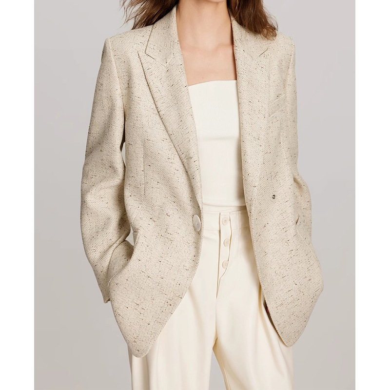 Ready Stock Manufacturer Wholesale Off-White Loose Elegant Suit Jacket Women's Spring and Summer High J-Sense Casual Small Suit