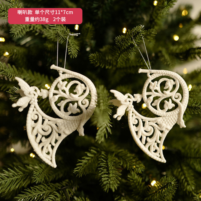 クリスマス装飾ハイヒールスノーフレークフェザーウィングエンジェルミニ植毛クリスマスペンダントホワイトペンダント|undefined