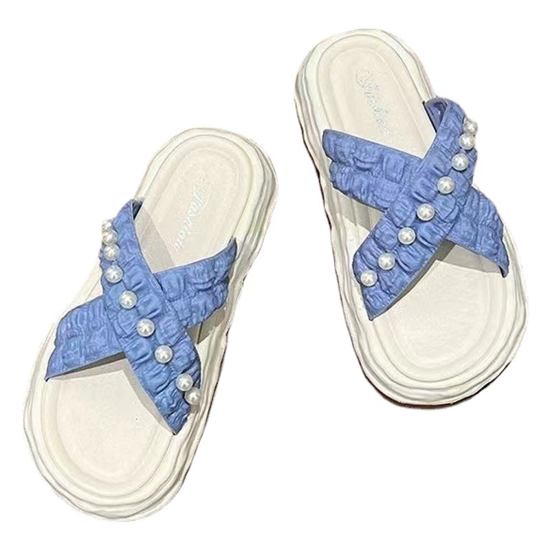 Жемчужные сандалии и тапочки в сказочном стиле для женщин Верхняя одежда 2023 Новая стильная обувь на платформе, растворяющаяся обувь, приморские пляжные Тапочки