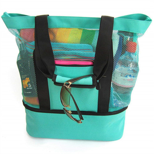 Outdoor travel picnic bag, beach thermal insulation and fresh-keeping ice bag, mesh beach bag, creative multi-functional ice bag