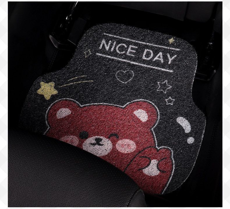 Universal Wire Loop Car Floor Mat, Cartoon Cute Design, Dust-Removing, Easy to Maintain, Wear-Resistant, Dirt-Resistant, Single-Piece Carpet for the Car Interior