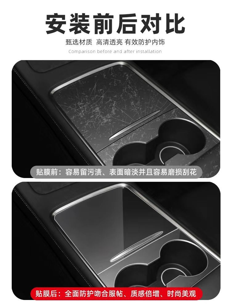 Suitable for Tesla's New Model 3/Y Central Control Water Cup Central Control Tpu Protective Film Anti-Scratch Interior Sticker