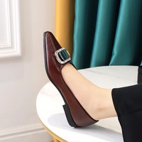 7172-K98 New Fashionable Water Diamond Button Women's Shoes with Pointed Shallow Mouth Metal Low Heel Coarse Follow Shoes