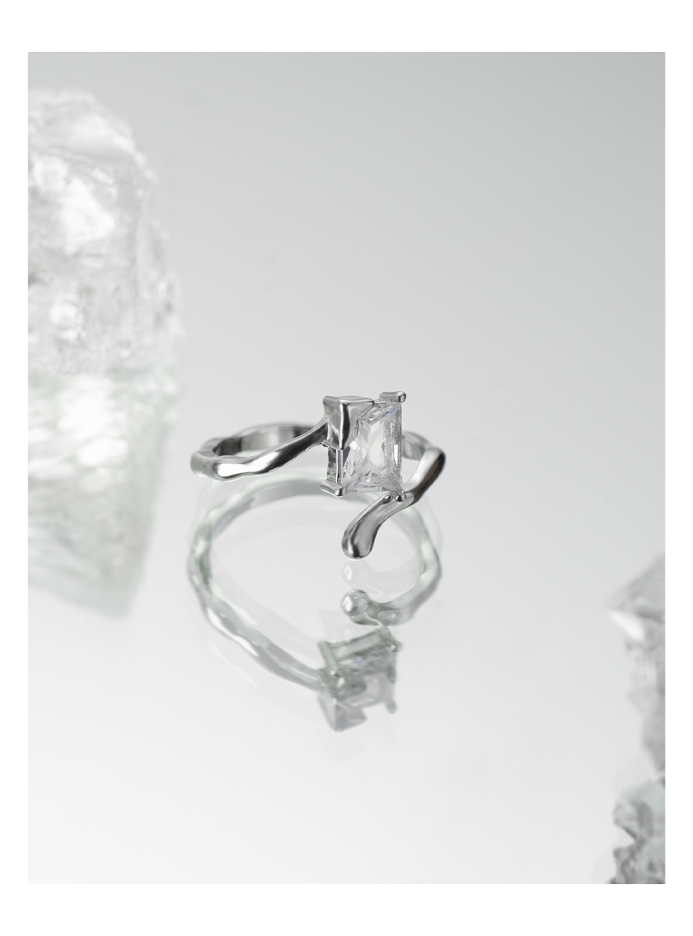 Simple Style Geometric Copper Plating Zircon Open Ring