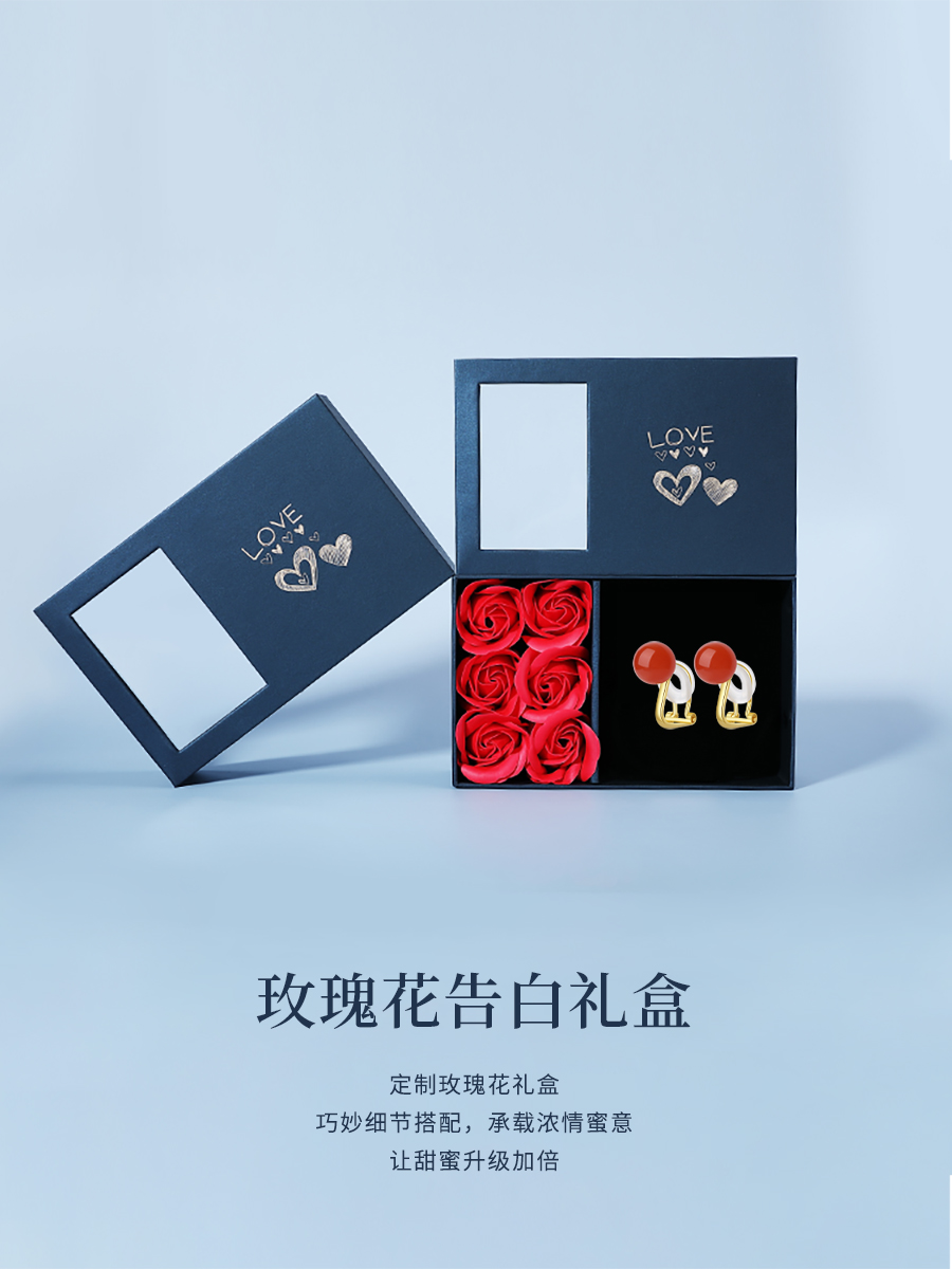 사우스 레드 오닉스 귀 클립 여성용 천연 산 유지 소재 체리 레드 925 TREMELLA 버클 귀 네일 새로운 중국 스타일 채식 네일