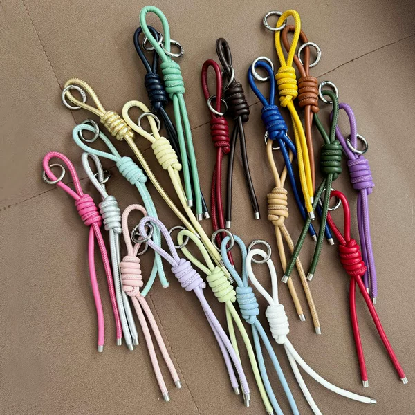 Customized Fashionable Pu Leather Rope Peruvian Knot Pendant Ins-Style Keychain Pendant Simple Handmade Woven Bag Accessories