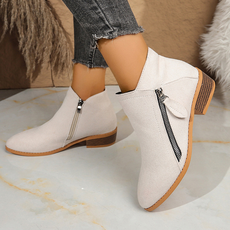 2025 Export Autumn and Winter New Women's Short Boots Thick Heel Double Side Zipper European and American Style Large Size Cross-Border Ankle Boots