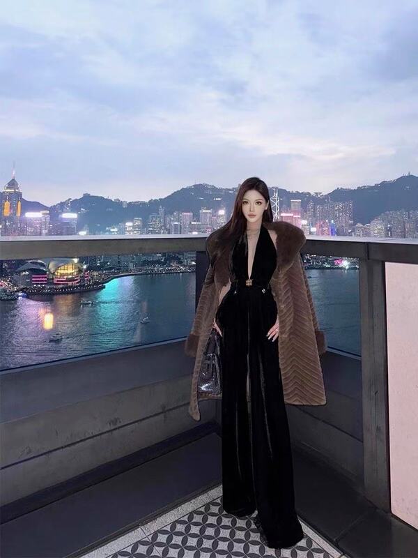 2025新款冬保暖时尚中老年女装仿皮草水貂毛中长款外套气质皮草|undefined