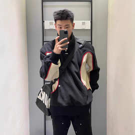 2024新款男士卫衣春秋季美式复古立领机车服感半拉链无帽外套