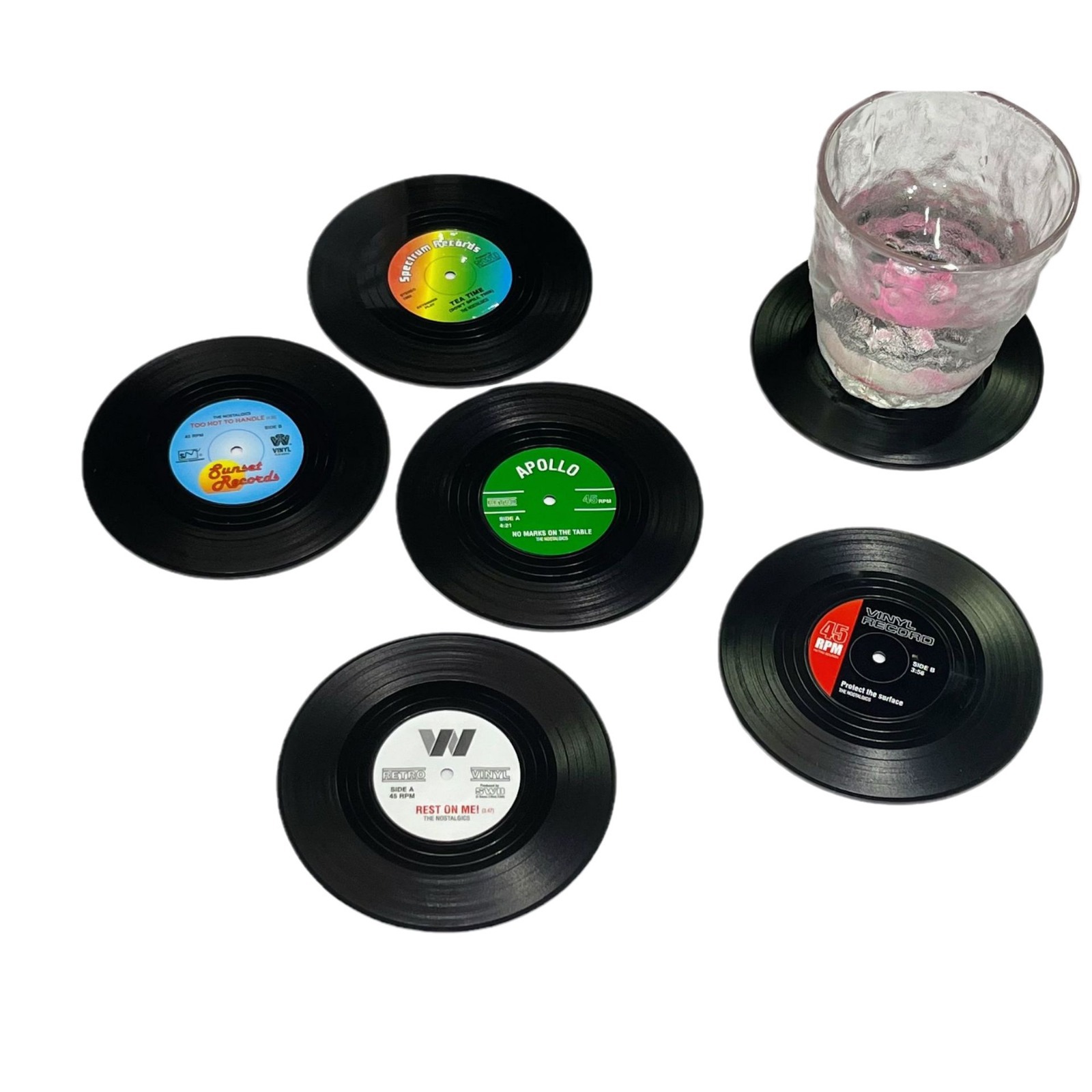 Posavasos de silicona transfronterizos, almohadillas retro para discos de vinilo y CD, almohadillas de aislamiento térmico, juego de seis piezas, posavasos redondos de aislamiento térmico