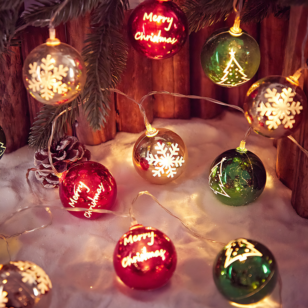 Navidad atmósfera de color LED impresión de color bola galvanizada estrella colgante string de luz árbol de Navidad decoración escena