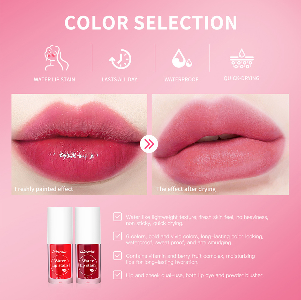 Lakerain Lip Dye, Lipstick and Moisturizer, dual-purpose blush, lip gloss and lipstick toner Specification drawing