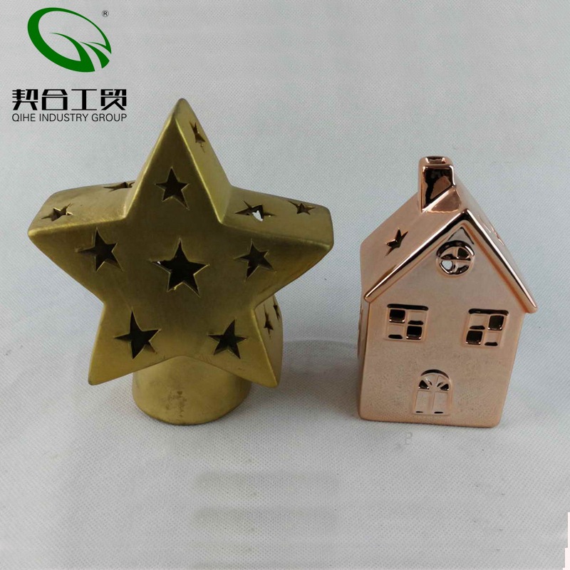 Galvanoplastia Navidad cerámica decoración de la casa hueco LED vela habitación media temperatura porcelana blanca titular de la vela decoración de vacaciones