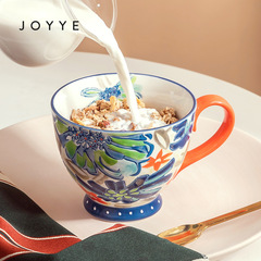 釉下手繪馬克杯子大容量水杯女高顏值禮物陶瓷麥片杯早餐杯