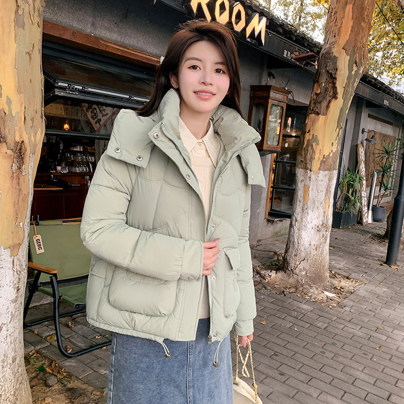 Chaqueta de algodón de plumón rombo transfronteriza para mujer corta 2024 otoño e invierno nuevo estilo chaqueta acolchada de algodón ligera chaqueta acolchada de algodón con capucha
