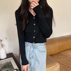 秋冬の女性用ポロカラーボトムスシャツ、スリムフィットデザインのセーター、カーディガン、ニットセーター、コントラストカラーのトップス