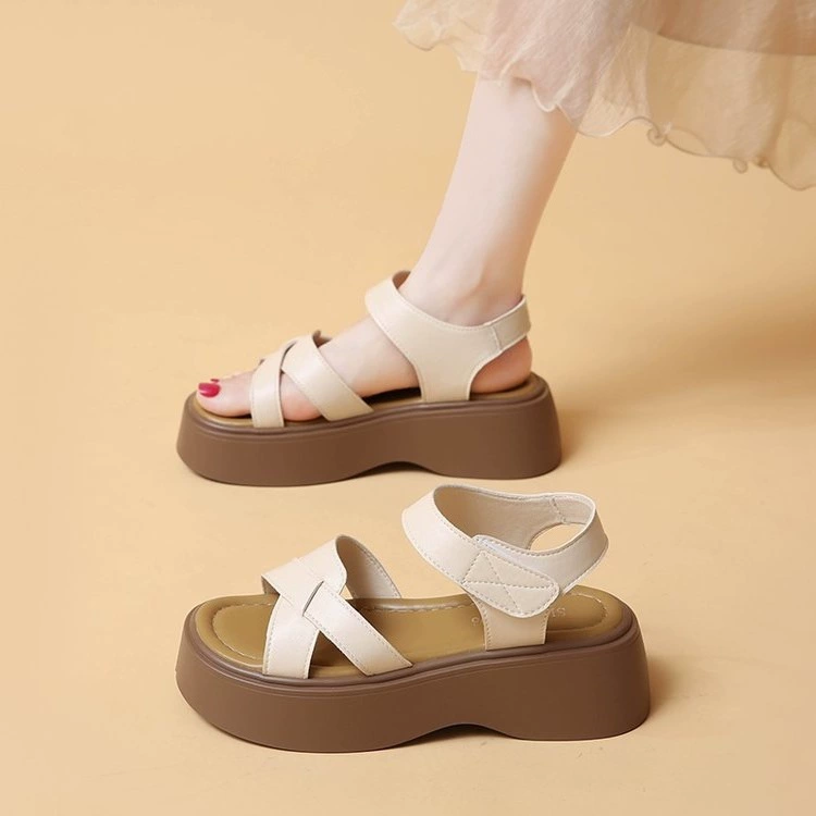 Женские сандалии на липучке, лето 2025, новые повседневные универсальные, на толстой подошве, с легким ароматом, для юбки, спортивные сандалии