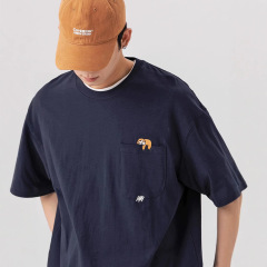 アメリカ重ポンド半袖tシャツ男性ins潮牌ポケット刺繍半袖tシャツ夏の新型ワッフル五分袖