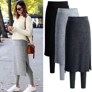 Foreign trade European and American style 200kg large size autumn and winter high waist leggings skirt women wear plus Velvet/thin fake two-piece skirt pants