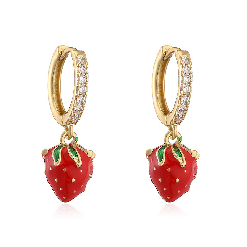6g Weight Copper Ear Needle Material Zircon Inlay Material Charm Sleeper Hoop Earrings, Earrings Classification 1 Pair Quantity Holiday, Banquet, Daily Occasion Copper Material Cherry, Heart Shape Pattern Women's Gender Inlay Design Sweet Style 1 Pair Sweet Cherry Heart Shape Inlay Copper Zircon Earrings 27