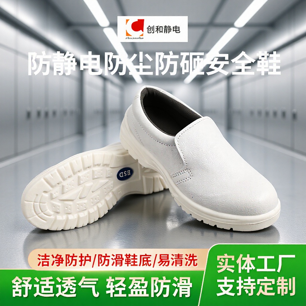 厂家供应防静电钢包头防砸鞋无尘车间劳保防护鞋白色安全鞋
