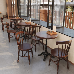Retro Chinese style solid wood coffee shop milk tea shop table and chair combination dessert shop Western restaurant dining table Commercial use