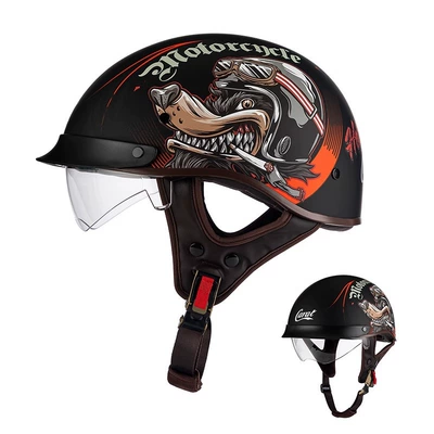 Motosiklet kaskı (dəbilqə) – summer retro Harley motorcycle half - rw-15-matte-black-whirlwind-dog-black-mirror-m