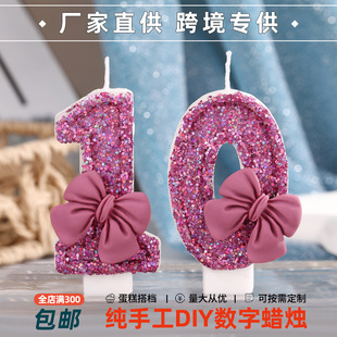 New Women's Dream Purple Bow Creative Digital Candle Birthday Cake Candle Cross-border Amazon Hot Sale