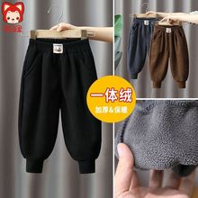 男童加绒裤子一体绒秋冬款外穿宝宝宽松长裤小童休闲裤卫裤潮