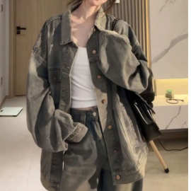 美式复古牛仔外套女2025秋季新款宽松设计感小众水洗做旧夹克上衣