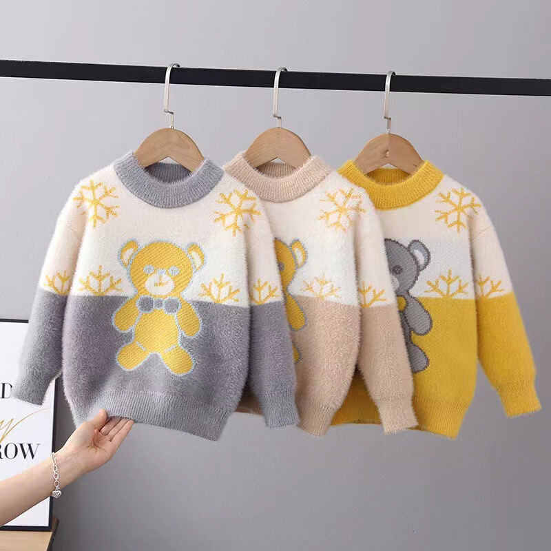 Boys' sweater autumn and winter 2023 new fashionable men's thickened sweater children's cartoon wool top fashion