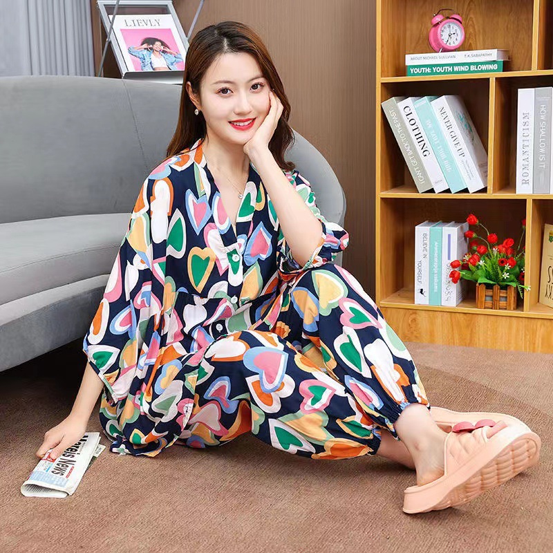 Spring summer pijama, flashlight, thin set, loose fit, V-neckline