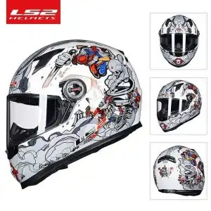 Four-Season Anti-Fog New Model, Bluetooth, Motorcycle Helmet Headset - ff358-white-red-blue-crazy-l