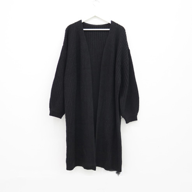Estilo coreano estilo perezoso pit suéter largo abrigo de las mujeres otoño e invierno nuevo color sólido suelta linterna manga punto cardigan moda
