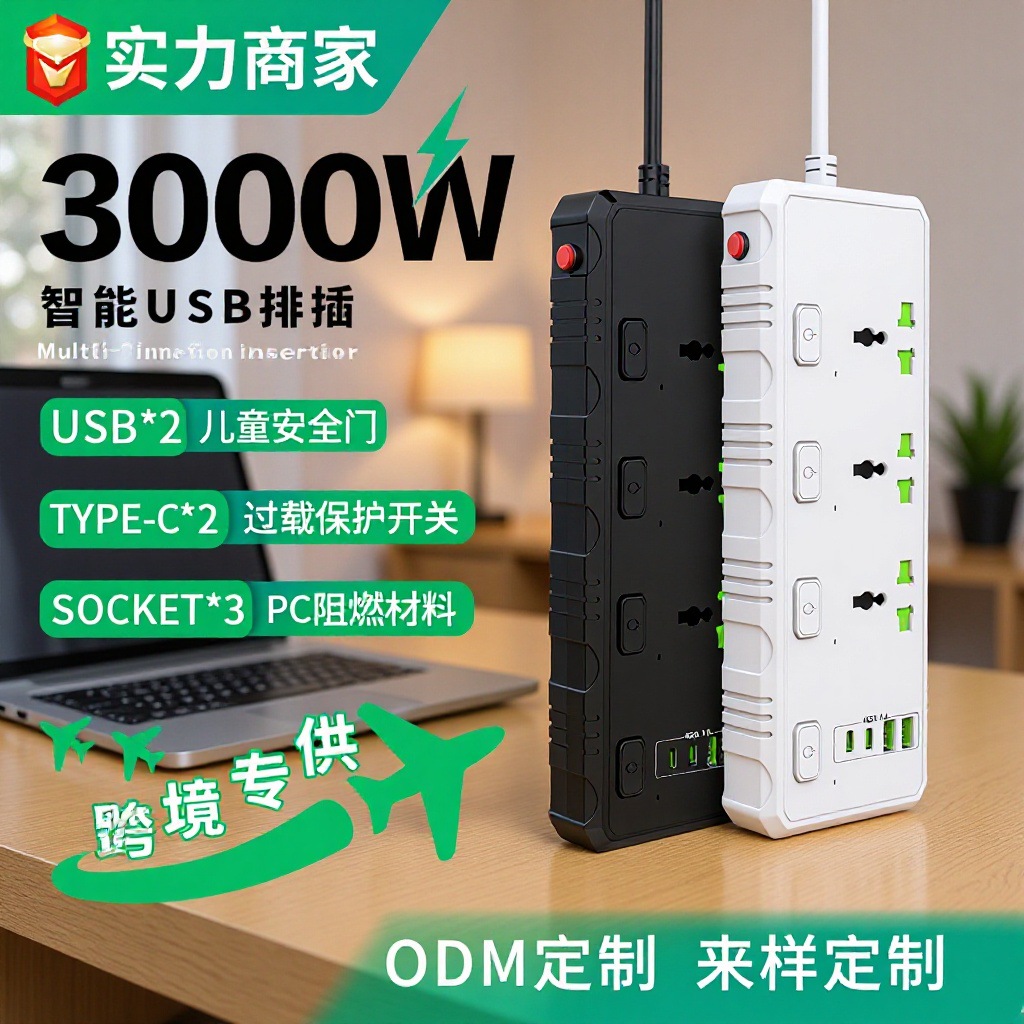 大功率usb插排多插位美英规拖线板3米跨境欧标插座230V插线板供应