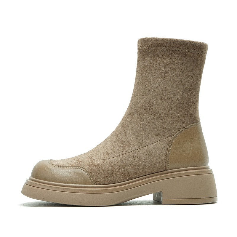 Slimming Suede Platform Sock Boots For Women Round Toe Autumn Winter_voghion.com