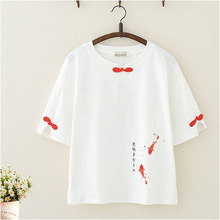 棉日系女装夏装2025新款原宿风小清新上衣森女古风盘扣短袖恤女