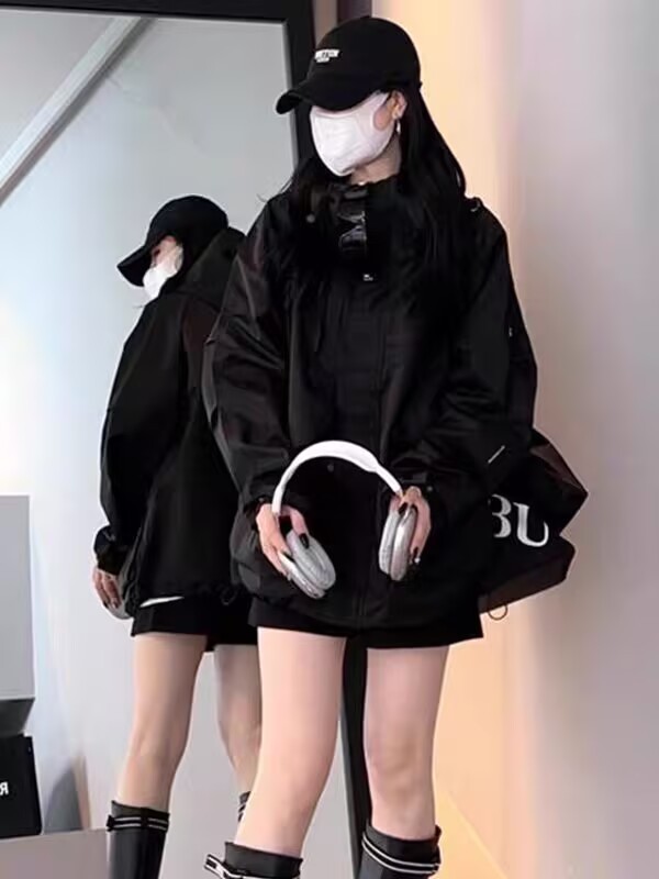 连帽冲锋衣外套女2025早秋新款休闲宽松显瘦派克服工装防风上衣潮|undefined
