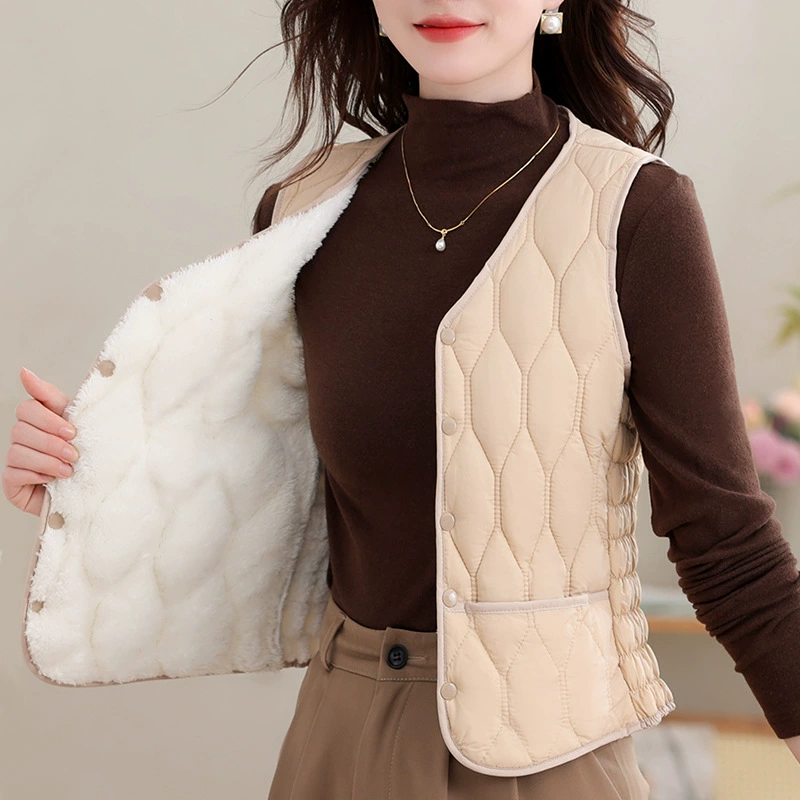 Плюшевый пуховый хлопковый жилет женский 2024 осень-зима новый толстый теплый облегающий жилет