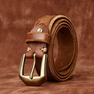Leather copper retro belt, genuine leather, cowhide